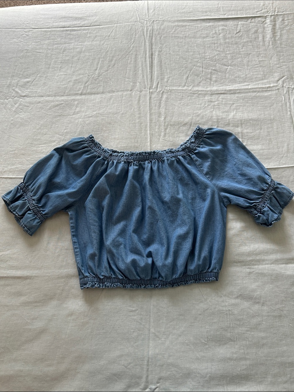 Speed Limit 98 Blue Off-Shoulder Denim Crop Top